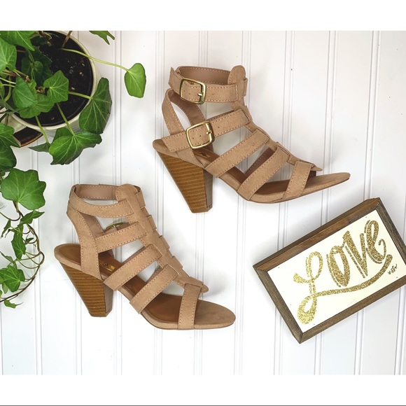 Qupid Taupe Faux Suede Cone Heel Sandals - Picture 2 of 6